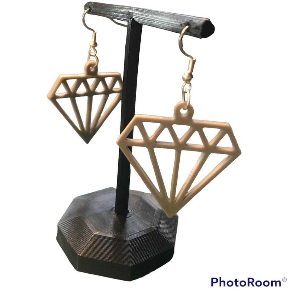3D PRINTED GRAY DIAMOND PLASTIC HANDMADE EARRINGS